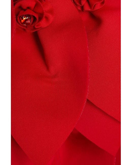 Badgley Mischka Red Robe aus scuba mit verzierung