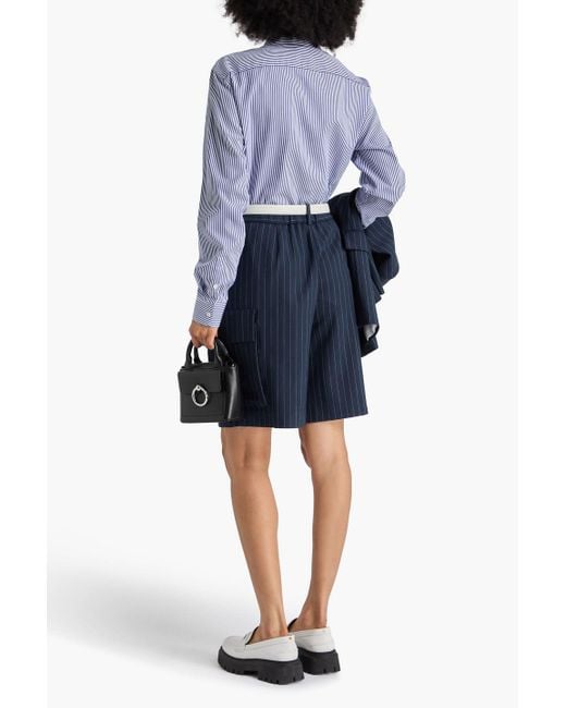 Maje Blue Pleated Pinstriped Wool-Blend Twill Shorts