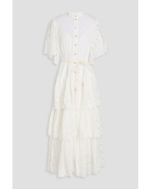 Zimmermann White Tiered Cotton Midi Dress