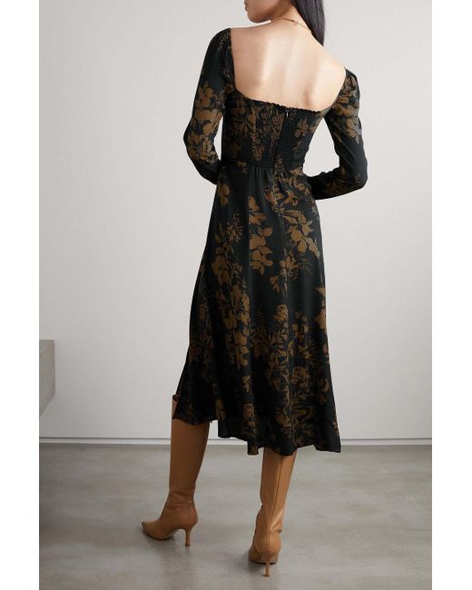 Reformation Black Sigmund Floral-print Crepe De Chine Midi Dress