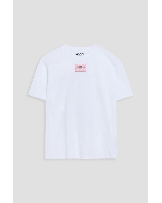 Ganni White Printed Cotton-jersey T-shirt