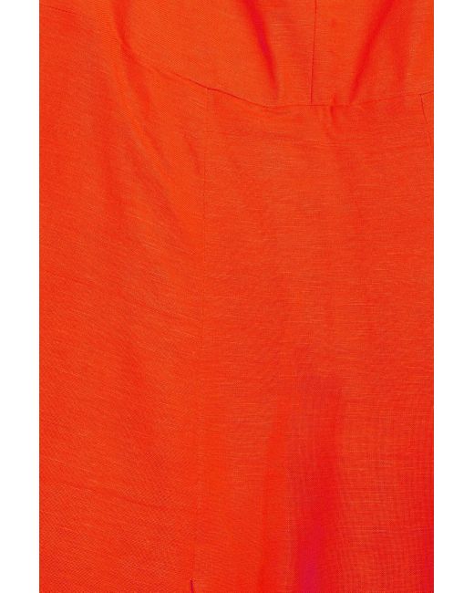 Nicholas Red Lulu Pleated Linen-blend Halterneck Midi Dress