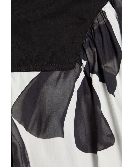 Vivetta Black Gathered Printed Twill-paneled Stretch-cotton Poplin Mini Dress