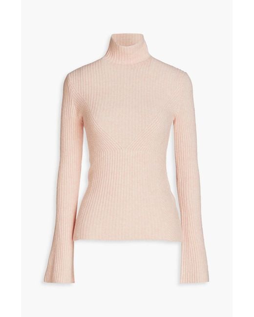 Maje Pink Dana Ribbed-knit Turtleneck Sweater