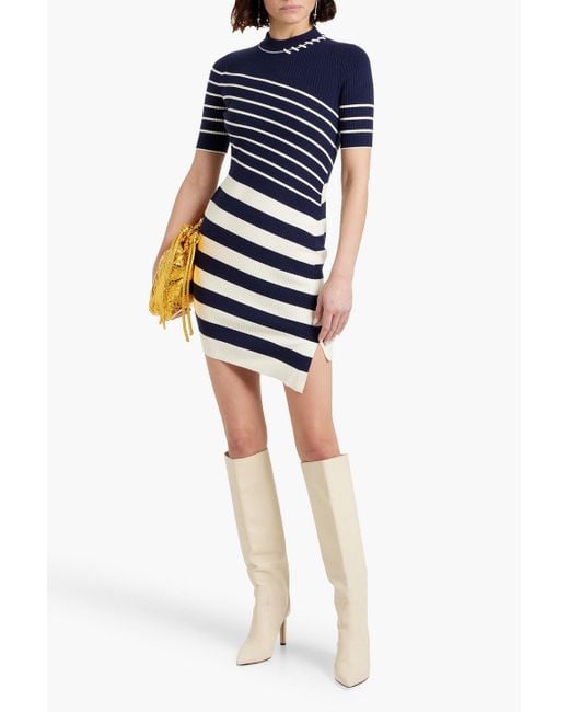 Jonathan Simkhai Blue Noah Striped Ribbed Wool-Blend Mini Dress