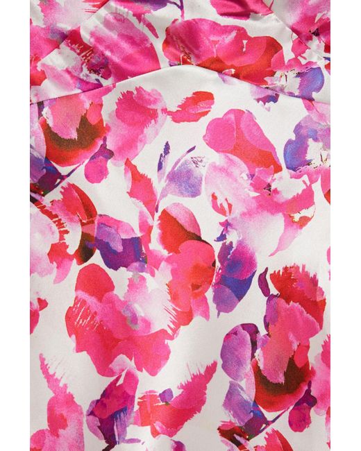 Nicholas Pink Bella drapiertes midikleid aus glänzendem crêpe mit floralem print