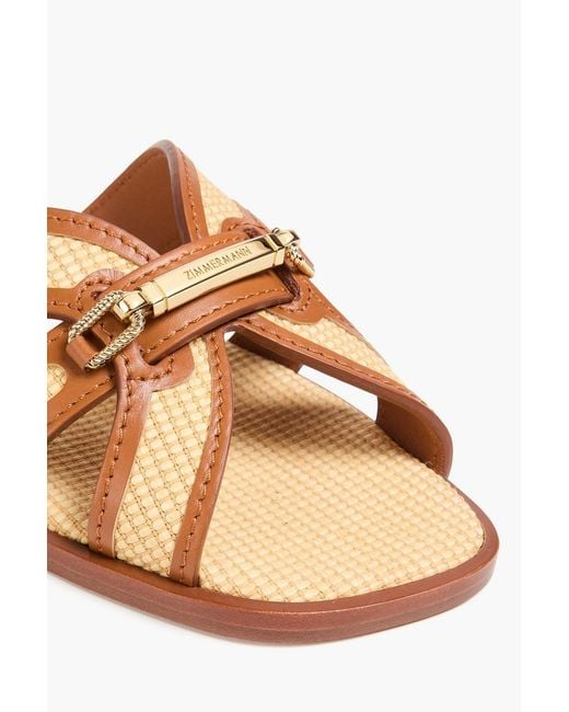 Zimmermann Brown Leather-trimmed Faux Raffia Espadrille Sandals