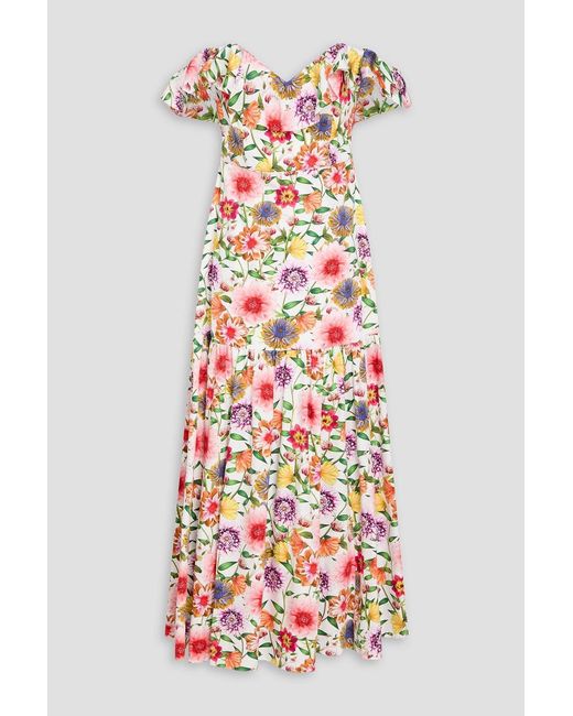 Borgo De Nor White Jazella Off-The-Shoulder Ruffled Floral-Print Cotton Maxi Dress