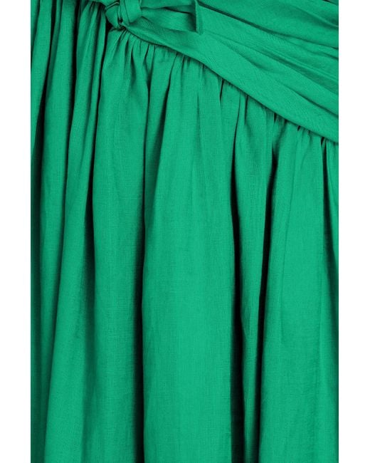 Zimmermann Green Cutout Knotted Linen Midi Dress