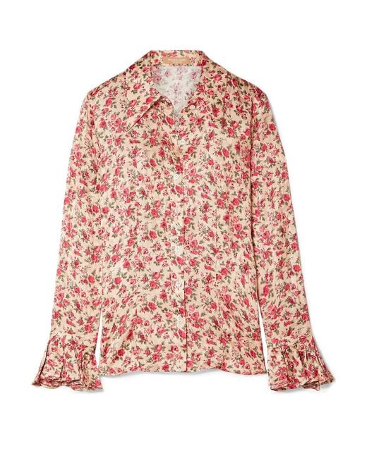 Michael Kors Pink Floral-print Silk-jacquard Blouse