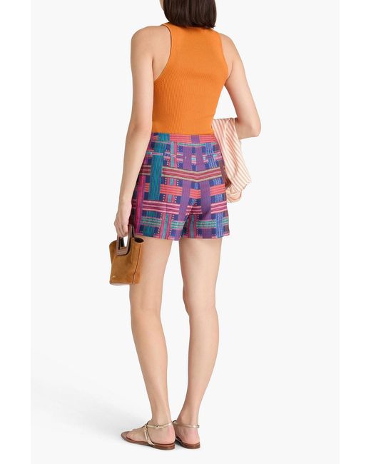 Saloni Red Pleated Printed Twill Shorts