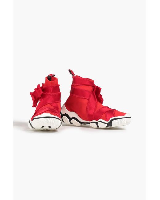 Red(v) Red Glam Run Satin-trimmed Stretch-knit High-top Sneakers