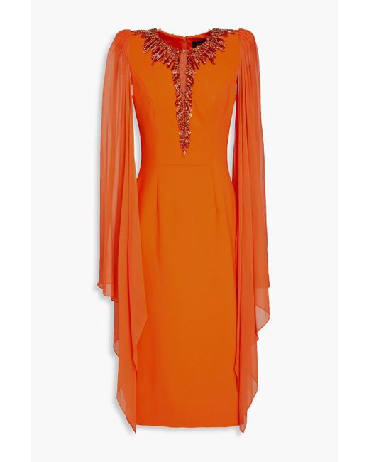Jenny Packham Orange Embellished Crepe And Silk-chiffon Midi Dress