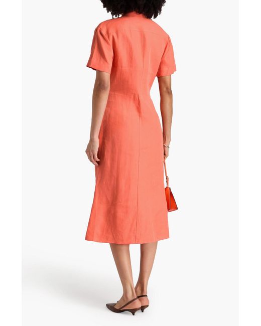 Theory Linen Midi Shirt Dress in Orange | Lyst