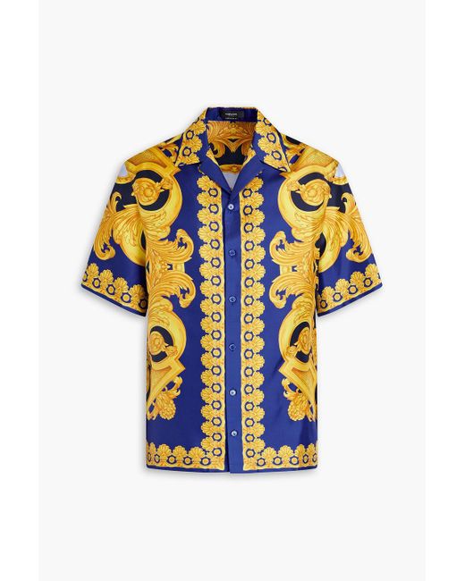 Versace Blue Printed Silk-twill Shirt for men