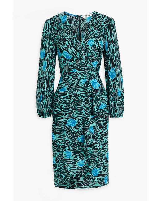 Diane von Furstenberg Blue Carla Wrap-effect Printed Crepe Dress