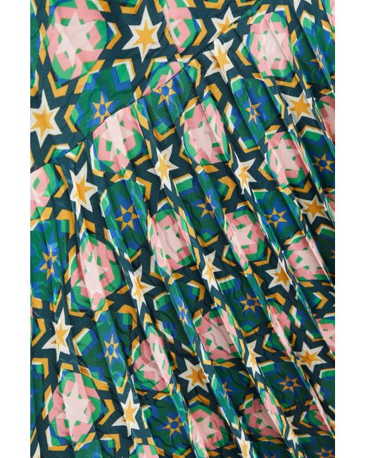 Saloni Green Sonia Pleated Printed Satin-jacquard Midi Shirt Dress