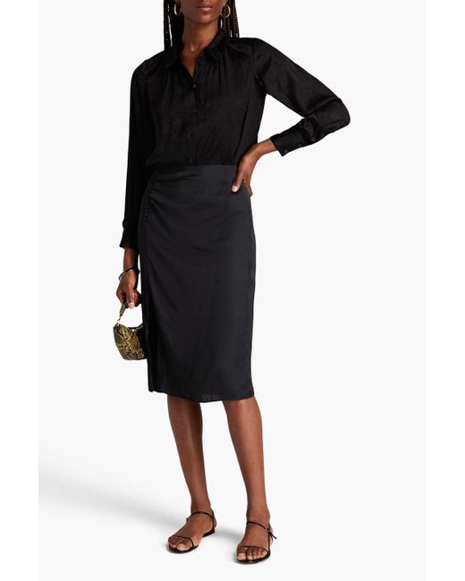 Ba&sh Black Jupe Matthews Ruched Satin Skirt