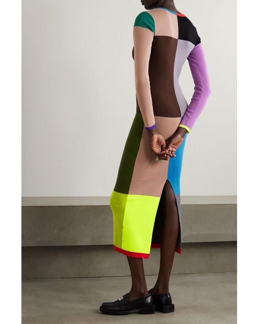 Zankov Blue Lyndsey Color-block Wool Midi Dress