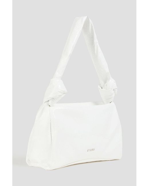 Staud White Lisbett Patent-Leather Shoulder Bag