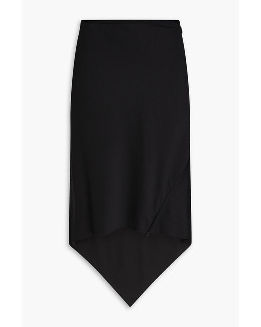 Helmut Lang Black Asymmetric Wool Midi Skirt