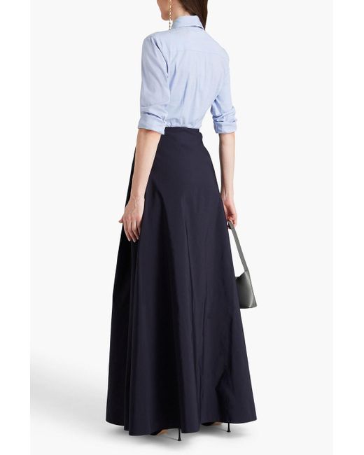 Valentino Garavani Blue Draped Cotton-blend Taffeta Maxi Skirt