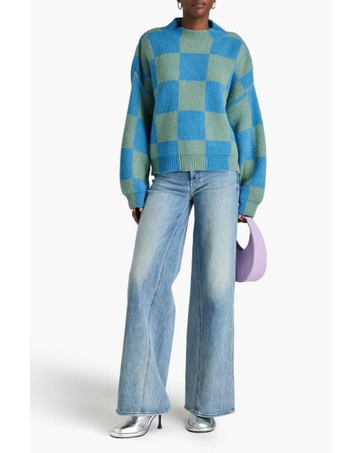 Stine Goya Blue Adonis Checked Jacquard-Knit Sweater
