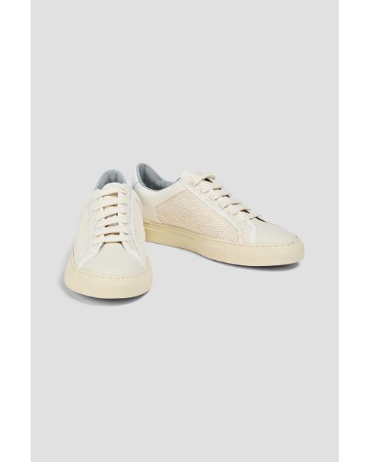 Common Projects White Retro Canvas-Trimmed Leather And Knitted Sneakers for men