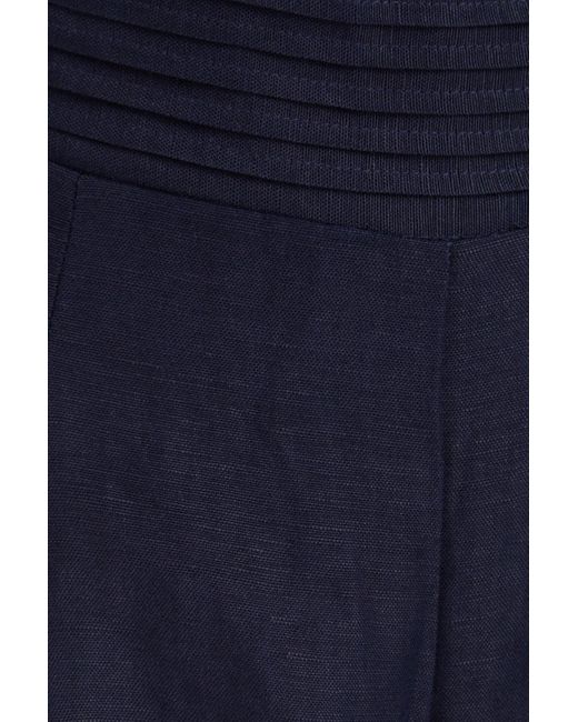 Aje. Blue Tate Pleated Linen-blend Wide-leg Pants