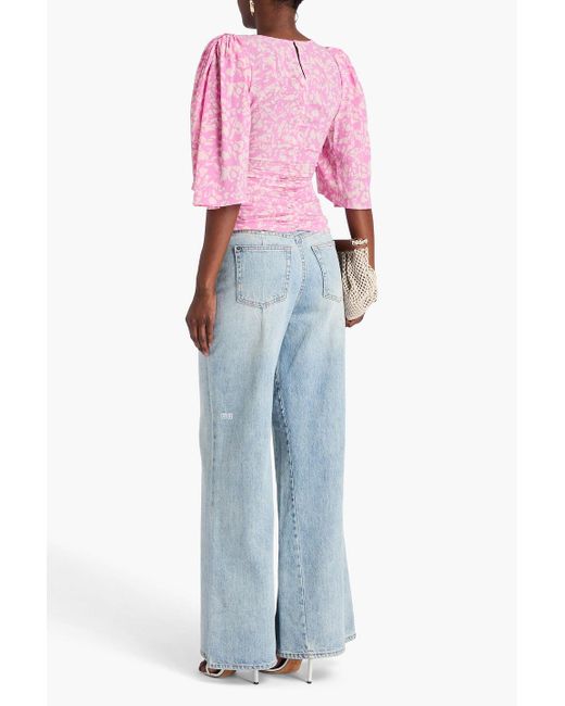 Isabel Marant Pink Gerafftes oberteil "lidiane" aus georgette mit print
