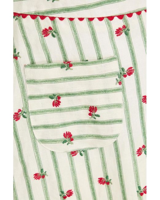Claudie Pierlot Natural Striped Embroidered Linen Mini Skirt