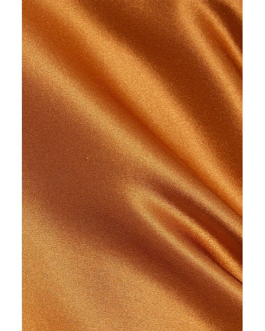 Michelle Mason Orange One-shoulder Ruched Silk-satin Midi Dress