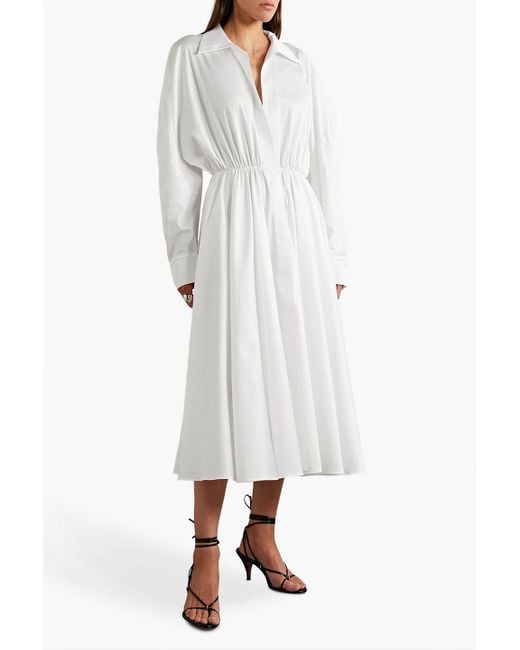 Norma Kamali White Belted Cotton-poplin Midi Shirt Dress