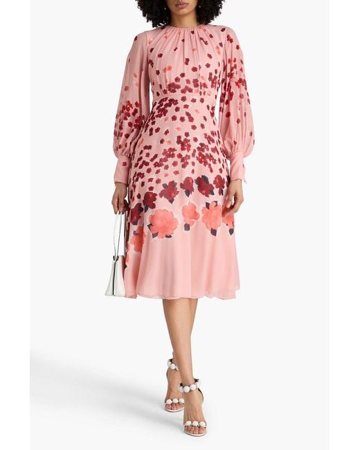 Erdem Red Floral-print Silk-voile Midi Dress