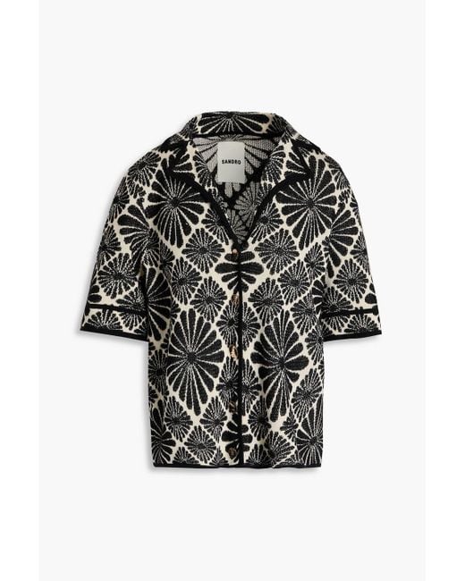 Sandro Black Jacquard-Knit Cardigan