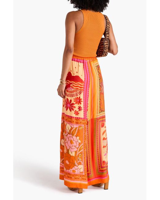 Farm Rio Orange Printed Crepe De Chine Wide-Leg Pants