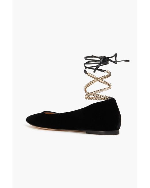 Gianvito Rossi Black Angie Chain-embellished Velvet Point-toe Flats