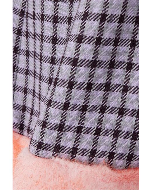 Area Purple Strapless Embellished Plush-trimmed Houndstooth Wool-blend Mini Dress