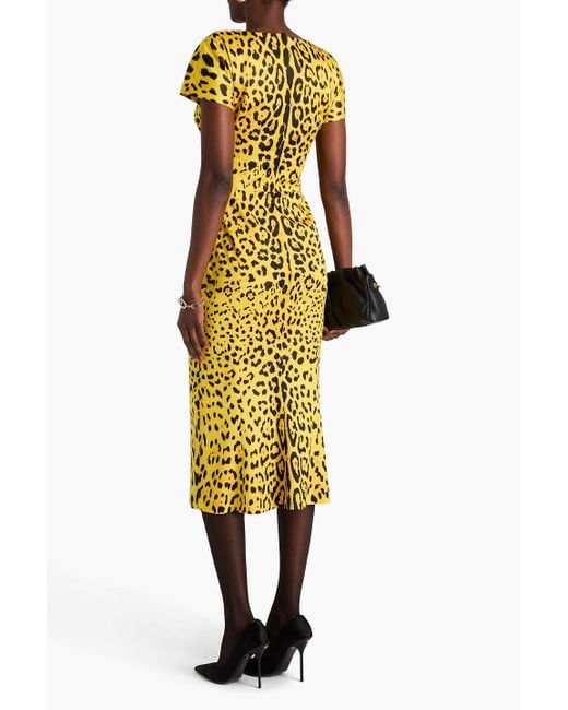 Dolce & Gabbana Leopard-print Satin Mini Dress in Yellow | Lyst UK