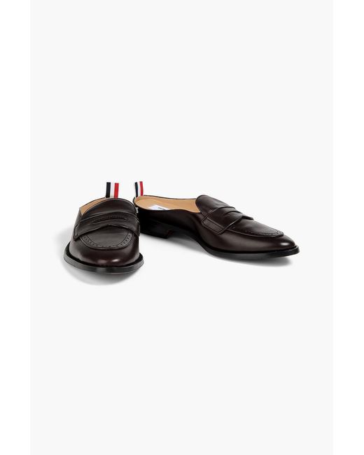 Thom Browne Black Varsity Leather Penny Loafer Mules for men