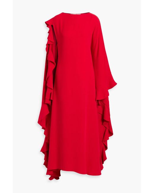 Valentino Garavani Red One-sleeve Ruffled Silk Gown