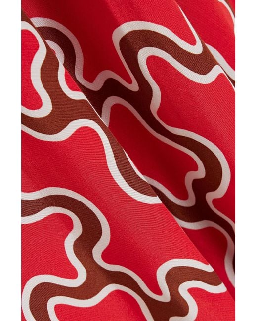 Diane von Furstenberg Red Nyck Cutout Printed Crepe De Chine Maxi Dress