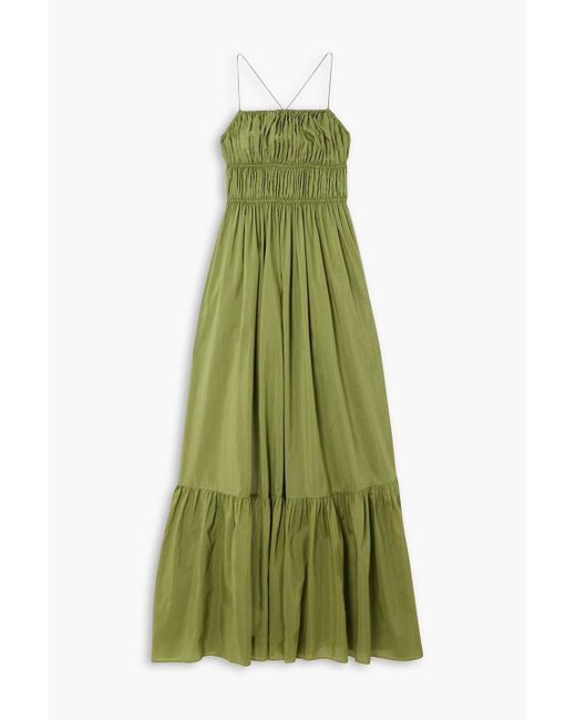 Matteau Shirred Cotton And Silk-blend Maxi Dress in Green | Lyst UK