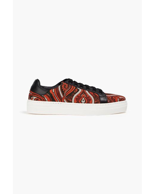 Etro Red Leather-trimmed Paisley-print Ottoman Sneakers