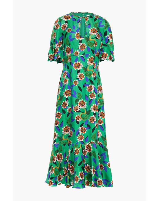 Borgo De Nor Green Vivian Fluted Floral-print Silk-twill Midi Dress