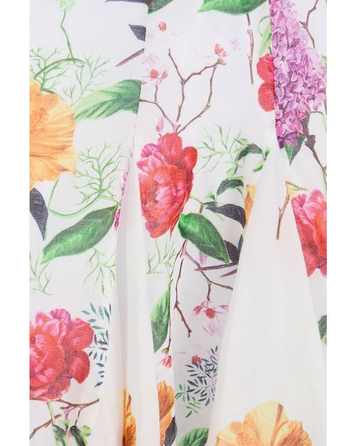 Charo Ruiz White Oxaya Guipure Lace-Trimmed Floral-Print Cotton-Blend Voile Mini Skirt