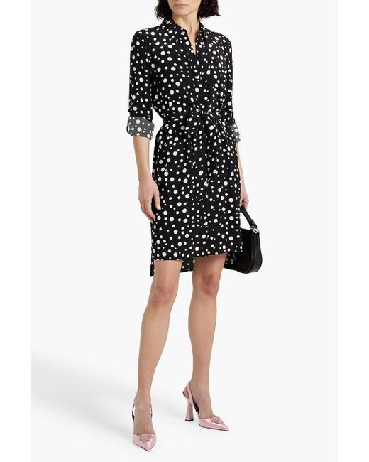 Diane von Furstenberg Black Prita Polka-Dot Crepe De Chine Shirt Dress