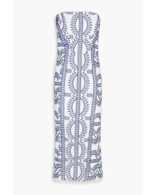 Charo Ruiz Blue Ynisa Strapless Broderie Anglaise Midi Dress