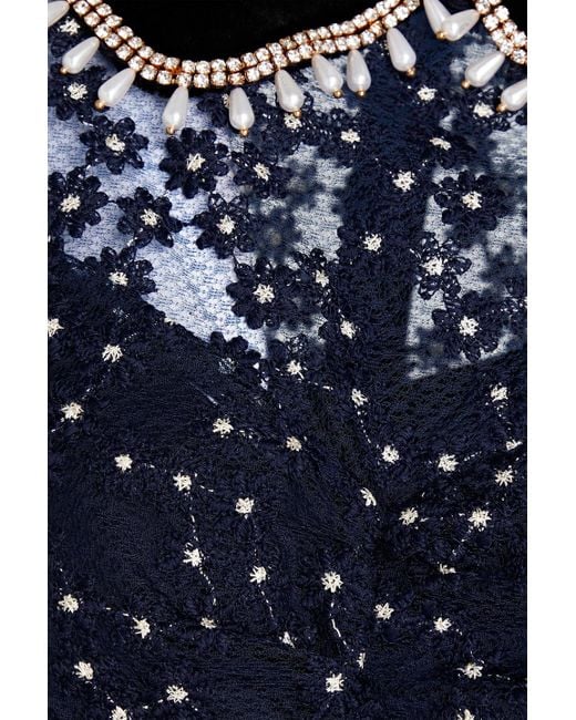 Sandro Blue Lucianita Embellished Lace Mini Dress