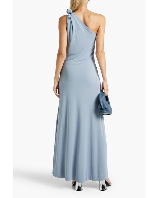 BITE STUDIOS Blue Point One-shoulder Knotted Jersey Maxi Dress